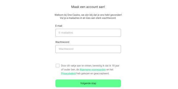 One Casino account aanmaken