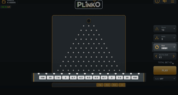 Selecteer je risico niveau bij plinko