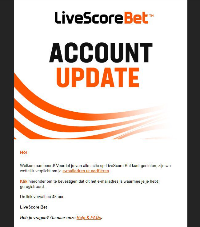Bevestig je Livescore bet account