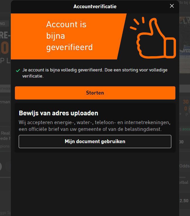 Voltooi het verificatieproces bij Livescore Bet casino