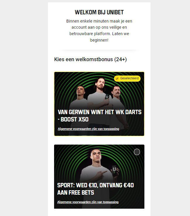 Kies je welkomstbonus bij Unibet casino