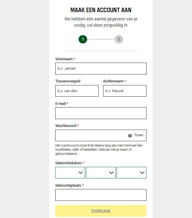 Vul je persoonsgegevens in bij Unibet casino