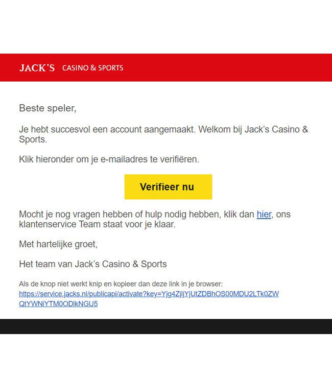 Jacks casino bevestingsmail