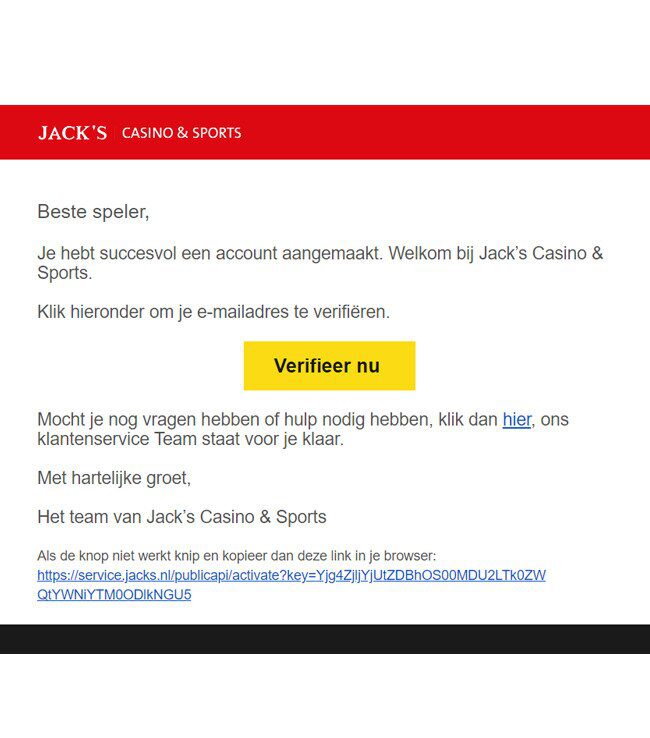 Jacks casino bevestingsmail