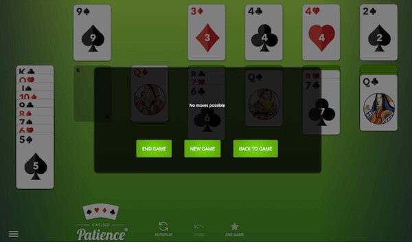 Stap 5 bij Casino patience: Het spel eindigt automatisch