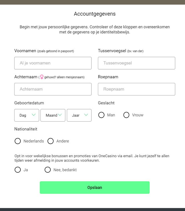 Gegevens invullen registratie 