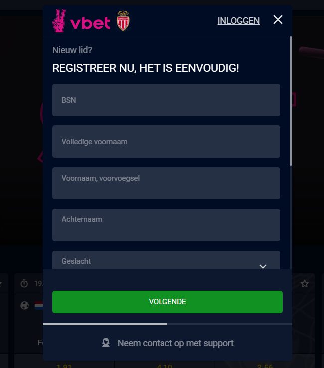 Vbet registratie