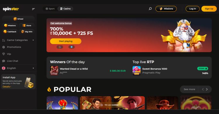 SpinStar No Cruks top casino online