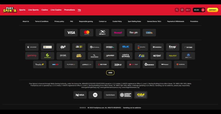 Freespinza betaalmethoden en casino providers