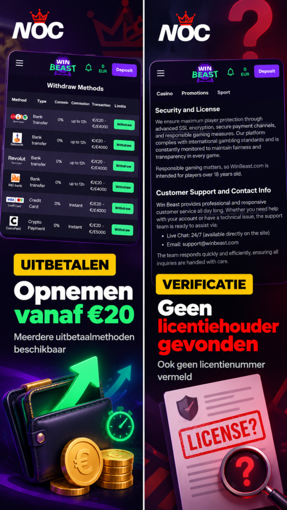 WinBeast Snelle Betalingen - Geld Opnemen - Geen casino vergunning gevonden
