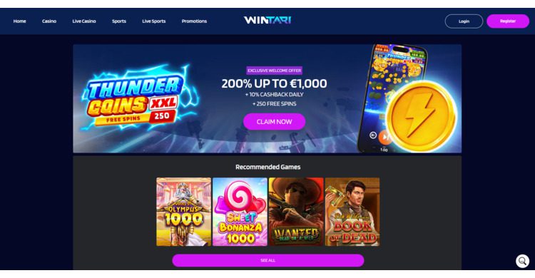Wintari Casino Review - Homepage