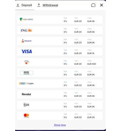 Zumo.bet Casino betaalmethoden