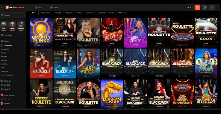 Betoranje live casino