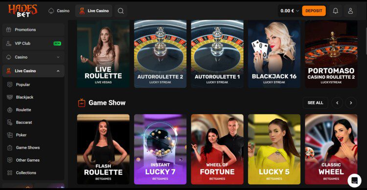 Hadesbet Casino review - live casino