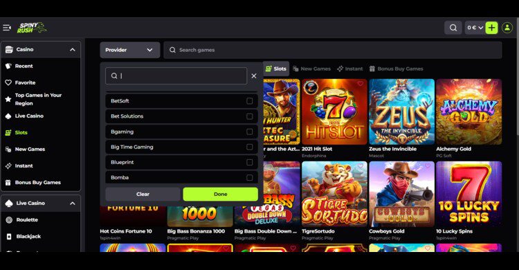 Spinyrush casino spellen