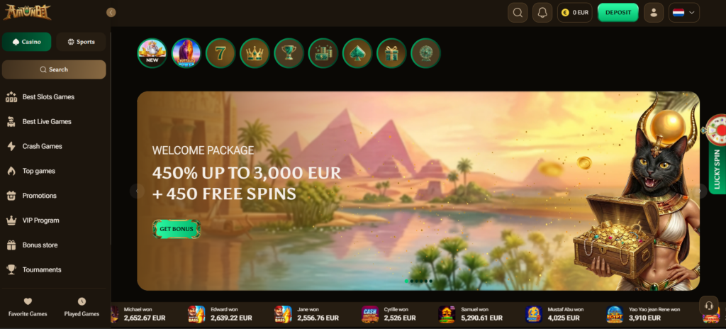 Amunbet casino review - home page
