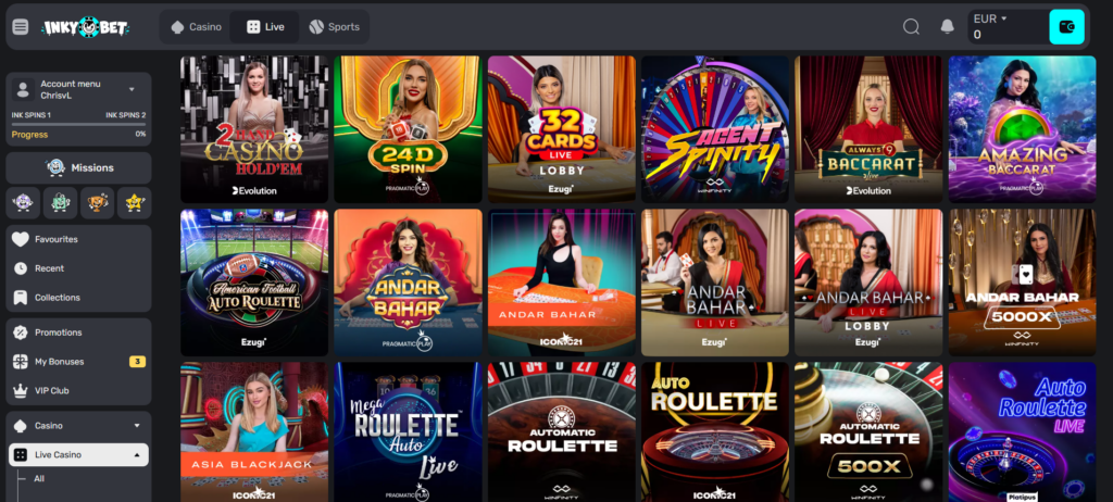 Inkybet live casino