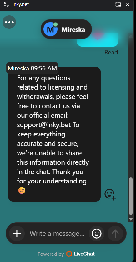 Inkybet customer support live chat