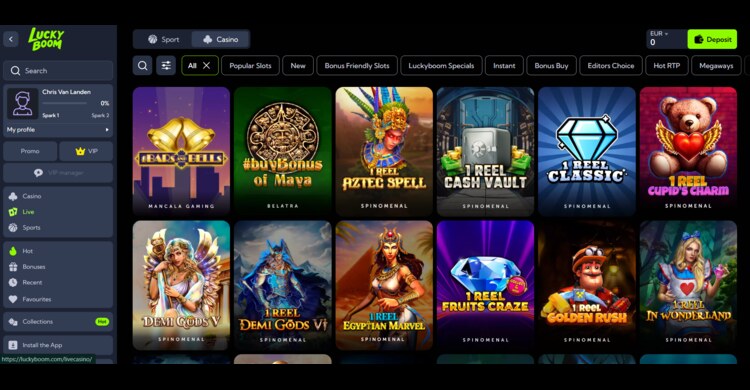 LuckyBoom casino zonder cruks spellen