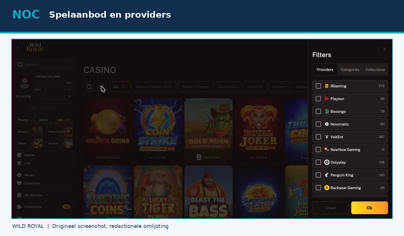 Spellobby met providerfilter en categorieën