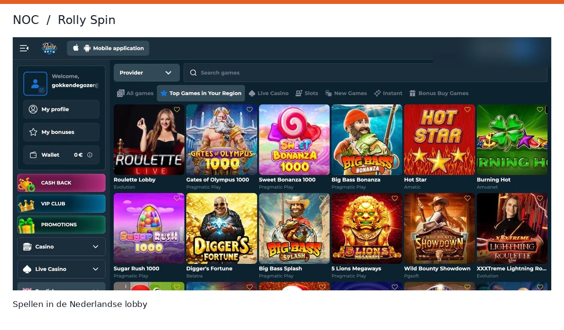 Rolly Spin spellobby met Nederlandse aanbieders en spelcategorieën