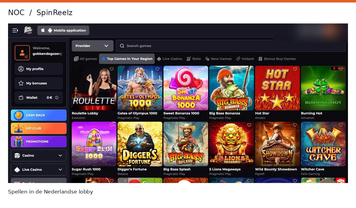 SpinReelz spellobby met populaire spellen en aanbieders