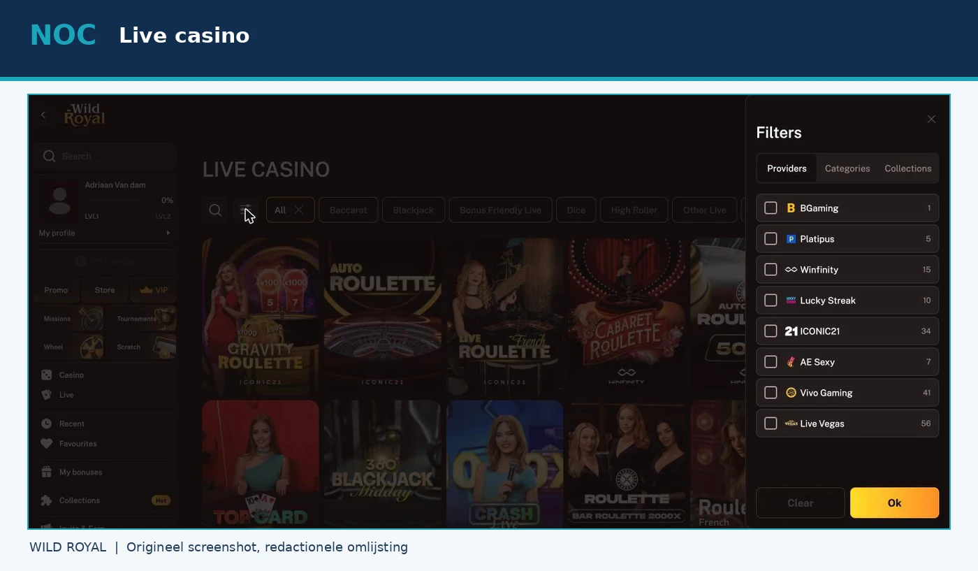 Providerfilter van de livecasinolobby