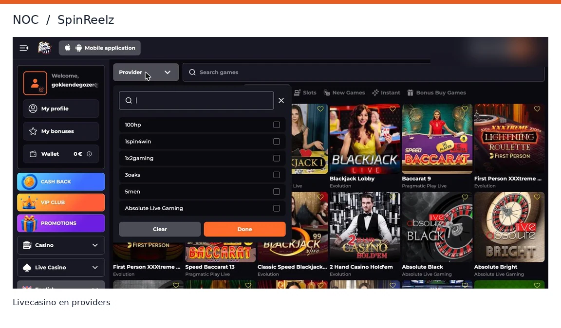 SpinReelz live casino en liveproviders