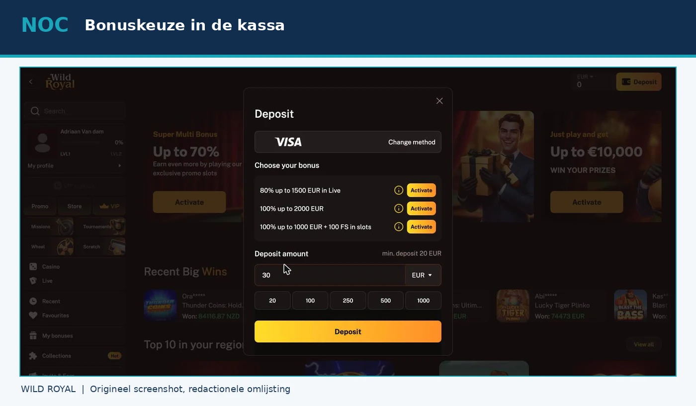Bonuskeuze voor slots, live casino en highrollers in de kassa