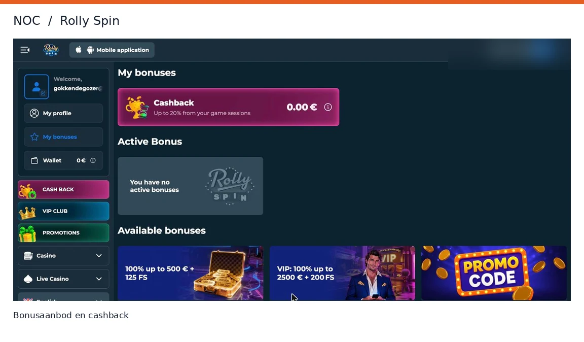 Rolly Spin aanbieding voor vijf stortingen en free spins