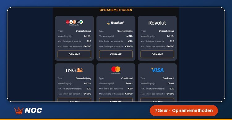 7Gear Casino Betalingen